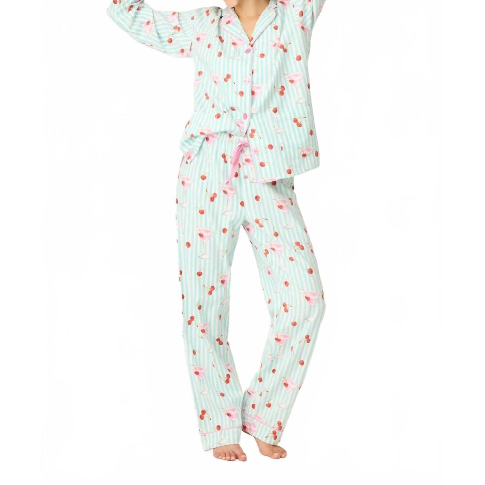 NEW PJ SALVAGE ma cherie 3 piece matching flannel set in light mint